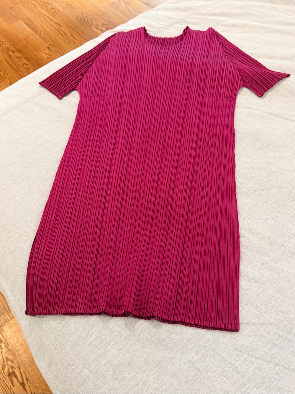 Pleats please Issey Miyake Pleated Midi Dress in Berry Pink FIRM PRICE